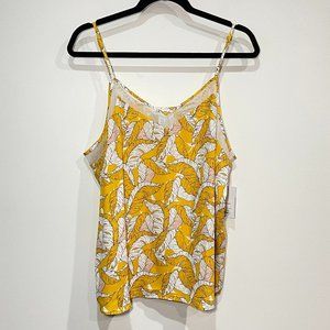 Nine West NWT Yellow, Pink & White Feather Print Cami top Size XXL